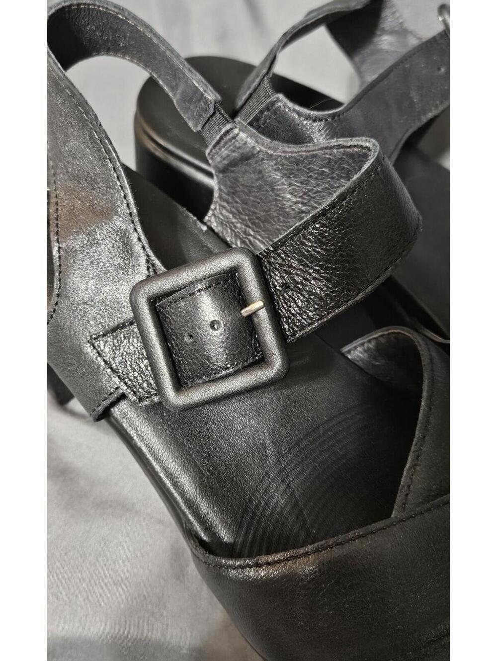 Womens Size 9 NAOT Glamour BLACK Leather Platform BLOCK HEELS Ankle Strap Sandal - Picture 8 of 8